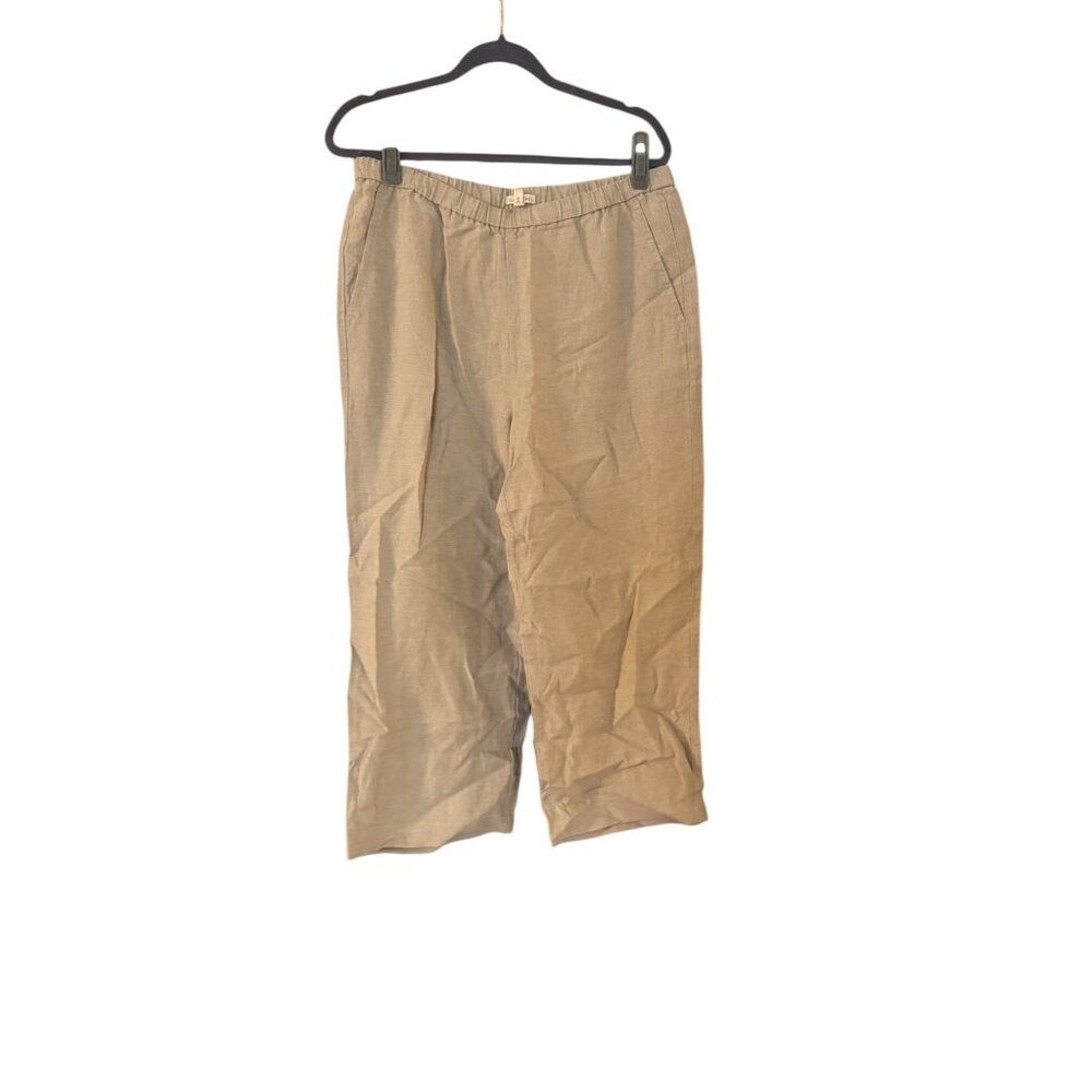 Eileen Fisher Brown Tan Straight Leg Elastic Waist Linen Pant Sz Med Pull On